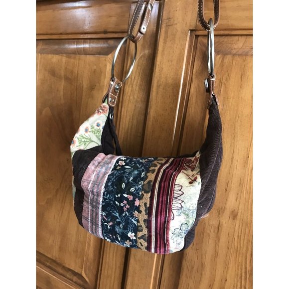 Small Patchwork Relic Shoulder Bag With Zipper Magnetic Button Clip Adorable - Picture 3 of 9